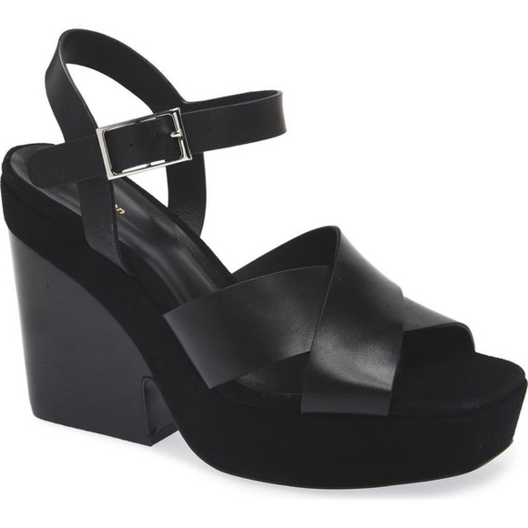 Reformation Shoes - REFORMATION BLACK LEATHER PLATFORM SANDALS